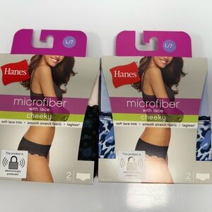 Hanes Women’s Cheeky Panties L/7  Microfiber W/ Lace Underwear 4 Pair (2 -2 Pks)